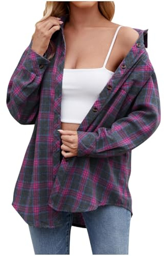 WAZHAKU Blusa a cuadros para mujer, camisa de franela de manga larga a cuadros, camisa de leñador, blusa de pana de manga larga, ajustada, camisas de franela, chaqueta de Oktoberfest, camisa con