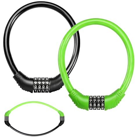 Antivol de vélo pour enfant - Lot de 2 cadenas à combinaison - 4 chiffres - Pour filles et garçons - Noir/vert