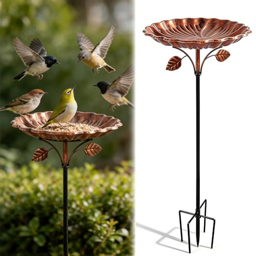 SGZIOO Metall Vogeltränke Stehend, 85 cm Antike Vogeltränke Winterfest, Vogelbad Garten Stehend, mit erdspieß, Bird Bath, Wassertränke für Vögel, für Wildvögel Wassertränke, für Balkon, Garten, Terra