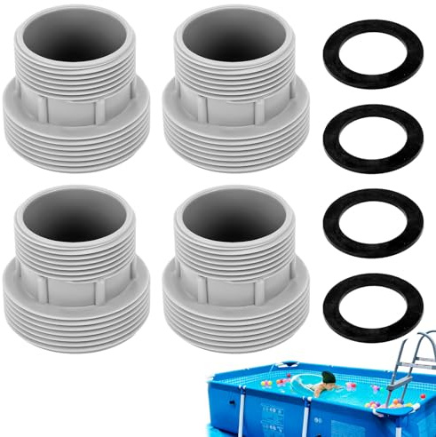 Tissting 4 stycken poolslangkontakter, 60 mm 47 mm gänga slangadapter med brickor, grå plast poolslang adapter slangmunstycke för Intex 4560 58254