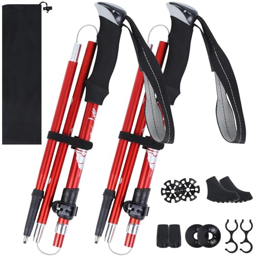 VINATO Bâtons de Randonnée Télescopiques, 2 Paire, Bâtons de Marche Nordic Léger en Alliage, avec Sac de Transport & Accessoires, pour Trekking, Randonnée, Noir