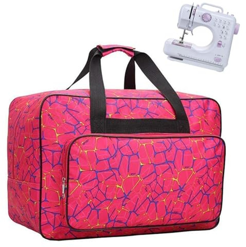 Bolsa para Máquina de Coser - JanTeelGO Funda Maquina de Coser, Funda de Transportar Acolchada Universal con Bolsillos y Asas (Rosa)
