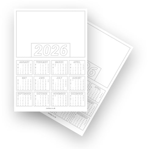 evelay Pack of 30 Blank 2026 Calendar A4 Year to View White DIY Planner Sheets for Personalised Photo Crafts Home School Office Organiser