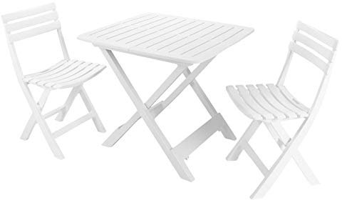 idooka Outdoor Garden Patio Balcony 3 Piece Camping Furniture Set for Two Adults Bistro with Lightweight Folding Collapsible Compact Table 2 Camping Chairs Grain Wood Effect Polypropylene Plastic