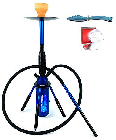 JHKJ Pipa de cachimba Shisha de Manguera única con un tazón, Rejilla de carbón, Abrazadera de carbón y Accesorios de Papel de Aluminio con Aislamiento térmico Kit de Inicio Completo,Azul
