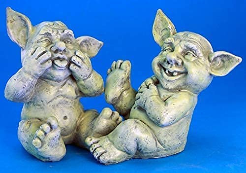 GeKi Trend 2er Set GNOM Figuren Leuchtend frostfest Garten Balkon Deko Antik Stein-Optik fluoreszierend Trolle 16,5 cm groß