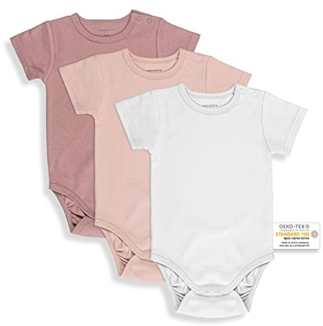 Laloona Pack Body Bebé Algodón 100% - 3 Ud. Bodies Manga Corta, Pack Recien Nacido con Certificado OekoTex 100, Ropa Verano Niños y Niñas