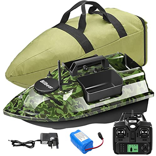 Bilbear 500M inalámbrico GPS pesca cebo barco con 3 tolvas de cebo de catapulta RC juguete barco con bolso portátil (Camo Bait Boat)