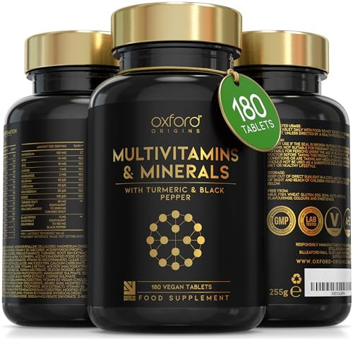Award Winning A-Z Multivitamins and Minerals Boosted with Turmeric | Made in The UK | Vegan Multivitamin Tablets for Women & Men | 100% NRV Multivitamin with 27 Key Nutrients | 180 Capsules