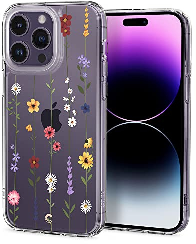 CYRILL Cecile kompatibel mit iPhone 14 Pro Hülle, (6,1 Zoll) (2021) Langlebig innere Klar Muster Transparent weich TPU Bumper Durchsichtige Case - Blumen Garten, ACS05019