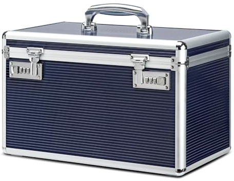 HEWEI WORKS Large Capacity Combination Locking Medicine Box with Portable Storage Case, 15 x 8.7 x 9.3 Inch, Childproof Medication Lock Organizer, Lockbox for Secure Cash, ID Documents (Blue/X-large)