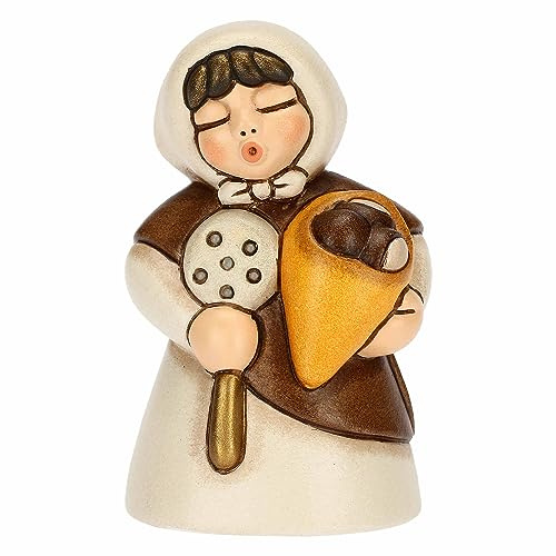 THUN - Donna con Castagne in Ceramica Decorata a Mano, Colore Bianco, Linea Presepe Classico, Decorazioni Natale Casa, 5x4.7x8 cm h