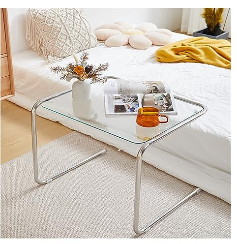 MOOWI Kaffee-Endtisch Sofa Seite Paar Designer Kreative Edelstahl Mini Couchtisch Glas Einfache Metall Ecke Mehrere Regale Tische Beistelltisch (Color : Transparent 45x50x5)
