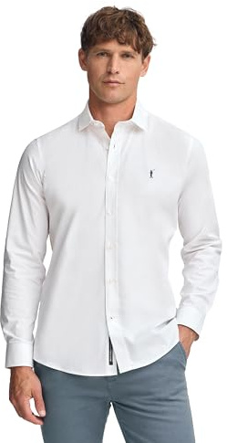 Polo Club Camisa Slim de popelín Blanca de Hombre con Logo Bordado 100% algodón