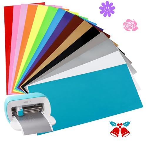 15-Pack 14 x 30.5cm / 5.5 x 12 Smart Iron On Vinyl for Cricut Joy, 15 Colours Heat Transfer Vinyl Sheets, Flex Film Plotter Textile Iron Heat Transfer for T-Shirts, Hoodies, DIY Patterns