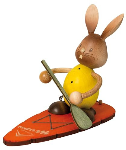 Kuhnert Drechslerei Osterdekoration/Osterhase „Stupsi Hase mit Stand up Board“ 11 cm, aus feinstem Holz, für EIN Bezauberndes Osterfest oder eine dauerhafte Dekoration, Holzkunst Made in Germany