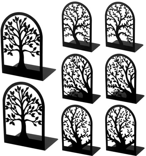 Otauoaea 8 Stück Metall-Schwarz Buchstütze | Bücherhalter | Bücherstütze | Buchstützen Organzier, Bookend Holder mit rutschfeste Bücherstopper für Schule Zuhause Büro