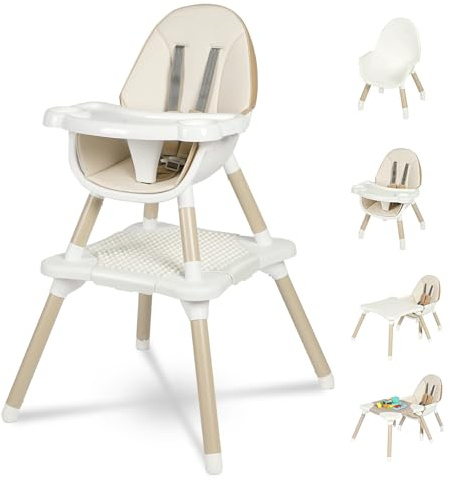 Gofirst 6 in 1 Baby High Chair,Convertible High Chairs for Babies and Toddlers/Booster Seat/Table and Chair Set,Babies Feeding Chair/5-Point Harness,4-Position Removable Tray&PU Cushion Baby Highchair