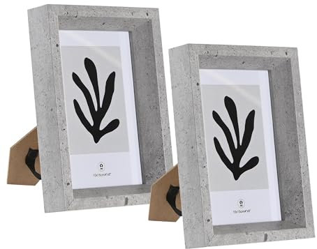 LEKE GO Set de 2 marcos de fotos cubo gris de madera con cristal para foto de 10x15 cm (10x15 cm)