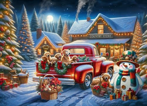 Puzzle de Noël doré 1000 pièces par Vermont Christmas Company – Pièces entièrement emboîtables et de forme aléatoire – 68 x 49 1/4 cm