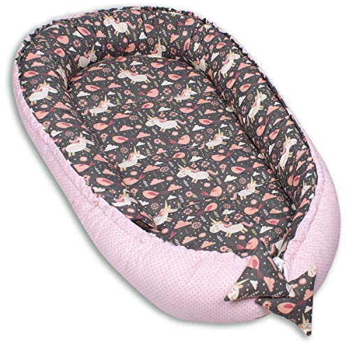 PaLulli Nido de peluche de 2 caras, nido de bebé, nido de bebé, nido de viaje, cambiador de cama, capullo para cuna de bebé, 100% algodón Oeko Tex (Pony Rosa)