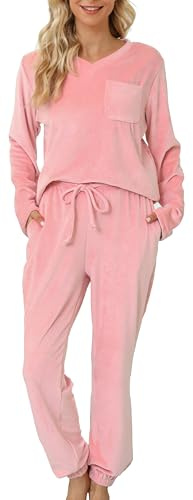 Lovasy Women's Fleece Pyjamas Sets Warm Fluffy Pjs with Pockets for Winter