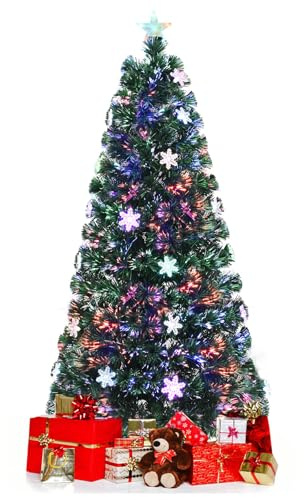 KOMFOTTEU LED Künstlicher Weihnachtsbaum, Tannenbaum mit Sternspitze Farbwechsel, Christbaum grün aus primium PVC Nadeln, Christmas Tree für Zuhause Büro Geschäfte (180 cm)