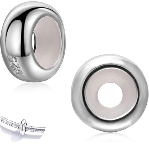 Lot de 2 stoppeurs de breloques en argent sterling 925 pour bracelet avec clip en caoutchouc - Perles d'espacement - Pour femme, NO, Argent sterling, no