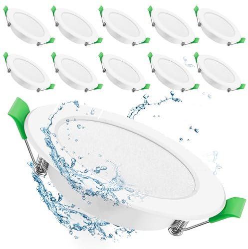 LED Downlights Ultra Slim 5W LED Recessed Ceiling Lights, Cool White 6000K, Ø 75-80mm Cutout, IP44 Round Spotlights for Bathroom Kitchen Living Room, 10 Pack