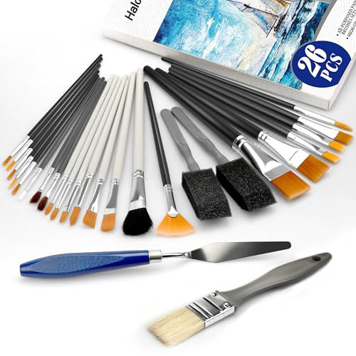 Halobios Farbbürsten, 26 Pcs Malerei Pinsel Set für Acrylfarbe, Öl, Gesicht, Körperfarbe, Kunst Malerei Pinsel für Erwachsene, Anfänger, Künstler, Kinder Kunst Zubehör