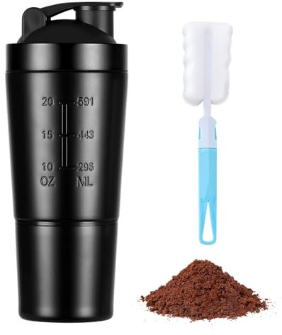 AOGOE Shaker per Proteine in Acciaio Inox Bottiglia, 700 + 200 ML Shaker Steel con Scomparto per Polvere e Miscelatore Sfera, Senza BPA, Shaker per Bevande Proteiche per Frullati Proteici e Fitness