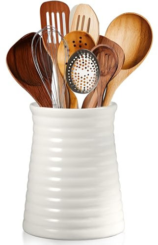 BOUTICOL Küchenutensilienhalter Keramik für Küchentheke 11 x 14 cm Besteckhalter Kochlöffelständer Kochutensilien Behälter Küchenhelfer Aufbewahrung Kitchen Utensil Holder Ceramic