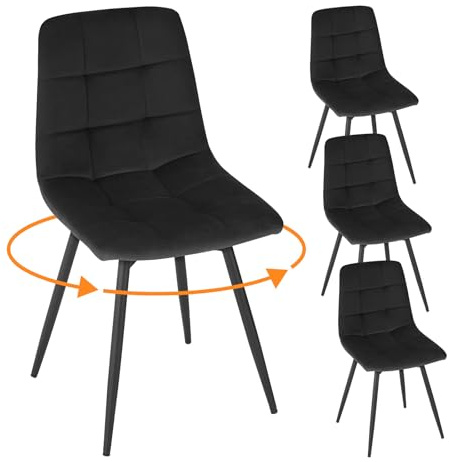 EUGAD Esszimmerstühle drehbar 4er Set, für Esszimmer Küche Wohnzimmer, Küchenstühle gepolstert mit Rückenlehne Samtbezug, mit Metallbeinen, 150 kg belastbar, Schwarz
