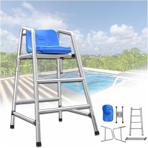 Taburete alto Escalera para Piscina Acero 3.9ft 4.9ft 5.9ft Alto Silla de salvavidas de cubierta al aire libre con agujero parasol y ganchos, Taburetes de escalera de cubierta para uso pesado para uso