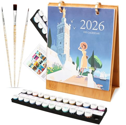Yooyan 2026 Calendar Paint by Numbers, Wall Calendar 2026 Digital Calendar, DIY Acrylic Painting by Numbers Kits, 12 Months Annual Calendar Family Calendar, Drawing Calendar for Gift, Home Decoration