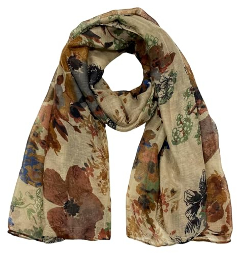 YAUOIPI Scarf for Women, Satin Scarfs for Women Lightweight Ladies Scarves Floral Printed Shawl Wrap, 180 x 90 cm Elegant Women's Long Scarves Floral Neck Scarfs Gifts For Womens (Brown)