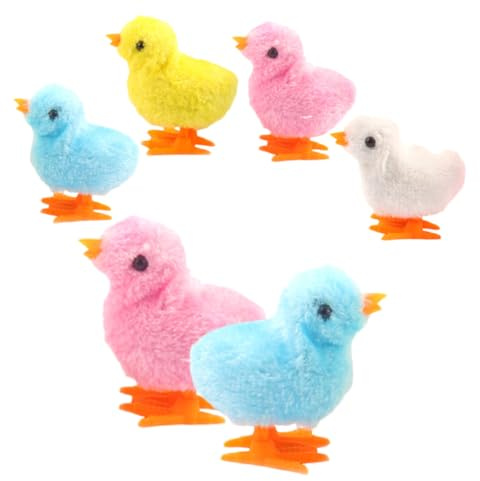 Mikinona 6Pcs Plush Clockwork Wind Up Chickens for Manual Winding Jumping Chick Soft Surface Easter Party Favor Compact Decorative Hopping Animal Figures