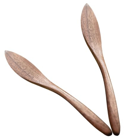 SEWACC Spatule à Beurre en Bois de Noyer Noir 15X2 CM Lot de 2 Racloir Multifonction pour Confiture Fromage à Pâte Molle Accessoire Pratique Cuisine et Goûter