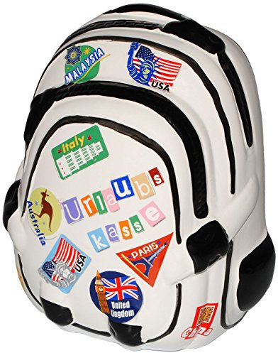 alles-meine.de GmbH große Spardose - Rucksack/Urlaubskasse - aus Porzellan/Keramik - stabile Sparbüchse/Sparschwein - für Kinder & Erwachsene/Backpacker/lustig Witz..