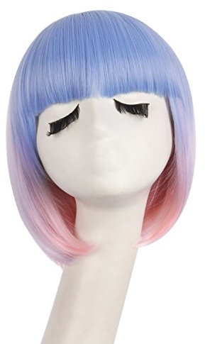MapofBeauty 12 pulgada/ 30 cm Las Señoras Forman El Uso Diario De La Peluca Corta Del Pelo Recto (púrpura polvo+Periwinkle+clara polvo+Azul)