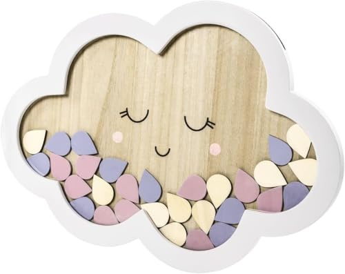 Gäste-Buch Holz-Rahmen mit 30 Wolken aus Holz als Gästebuch zur Taufe, Baby-Shower-Party Konfirmation, Kommunion oder Hochzeit (Gästebuch Holzrahmen mit Wolken)