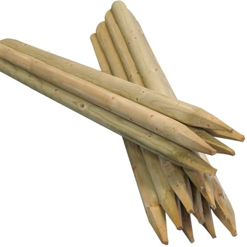 Suregreen Round Fence Posts | 1.65m (5.4ft) x 50mm | 10 pack | Green Treated Stakes