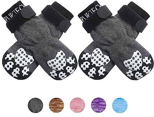 PUPTECK 2 Paar Doppelseitige Anti-Rutsch Hundesocken mit verstellbaren Riemen für den Innenbereich - Hundeschuhe Pfotenschutz Sommer Haustierpfoten Schutz Traktion Kontrolle Socken auf Hartholzboden