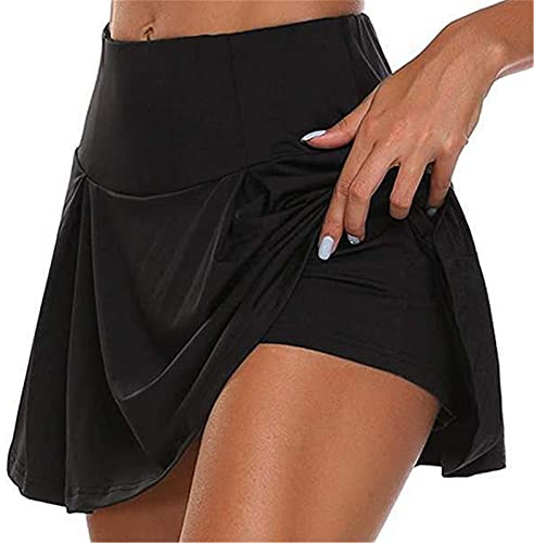 Tofox Femme 2 en 1 Jupe de Golf Tennis Mini Skorts Skirt Legging Ventre Plat Jupette de Bain avec Culotte pour Yoga Gym Dance Running