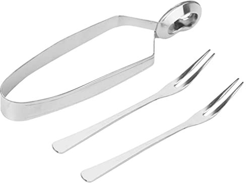 Cabilock 3 Piece Snail Tongs Fork Set Stainless Steel Cooking Snail Tongs Flip Flop Dessert Fork Clip Restaurant Serving Tongs