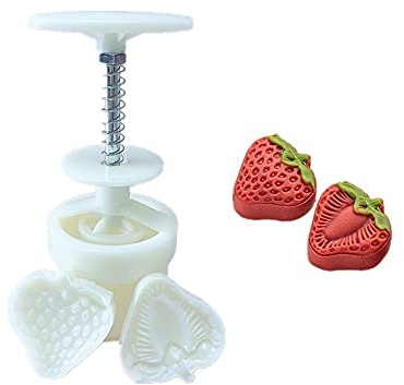 Mooncake Mold 50g- Cookie Stamps Plastic Hand Press Strawberry Shape Kitchen Gadgets DIY Baking Pastry Tool (Strawberry shape Mould)