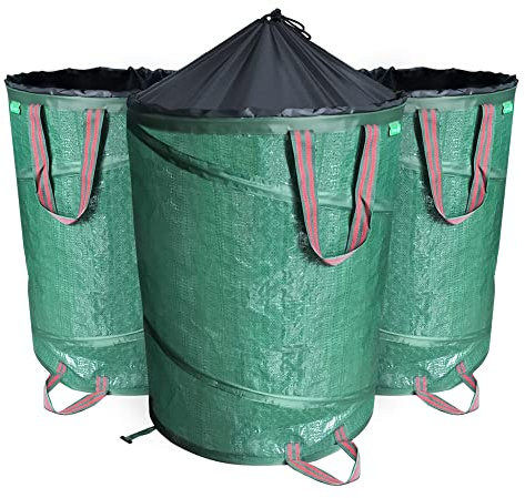 VOUNOT® Lot de 3 Sac de Jardin Pop up 100L en Polyéthylène avec Poignées Seau Réutilisable Yard Feuille Sacs de déchets Jardin Ultra Résistants Pliable Poubelle de jardin Robuste Vert