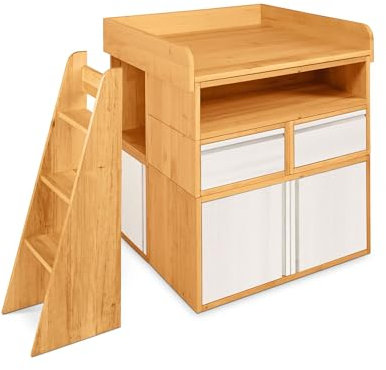 BioKinder Spar-Set Laura Kommode Wickeltisch Wickelkommode mit Leiter Typ 1 aus Massivholz Erle
