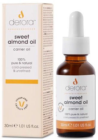 Derora Aceite de Almendras Dulces | Nutre Piel, Cabello y Uñas | 100% Puro y Natural | Rico en Antioxidantes y Vitamina A, B, D y E | Vegano y Libre de Crueldad 30 ml (Paquete de 1)