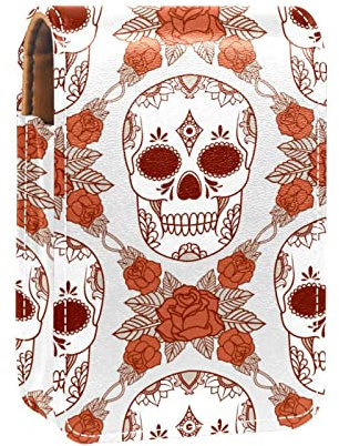 Personalized Lipstick Case Portable Makeup Bag Cosmetic Pouch Lipstick Holder Makeup Organizer Vintage Skull Rose